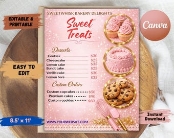 Editable Bakery Flyer Template, Sweet Treats Price List (8.5x11 Inches)