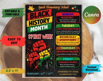 Black History Month Spirit Week Flyer | Canva Template (Digital Download)