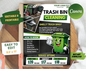 Bewerkbare flyer voor het schoonmaken van de prullenbak | Zakelijke sjabloon voor het wassen van vuilnisbakken (8,5 x 11 inch)