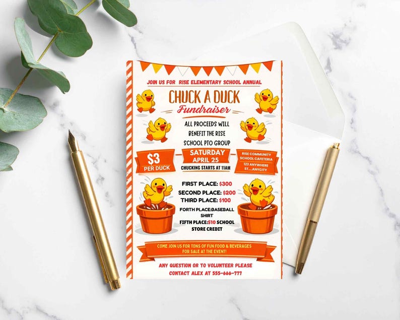 Chuck a Duck Fundraiser Flyer: Editable Canva Template, Duck Throwing ...