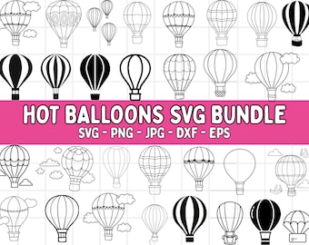 Hot Air Balloon SVG Bundle: Clipart, PNG, Cut Files (Digital Download