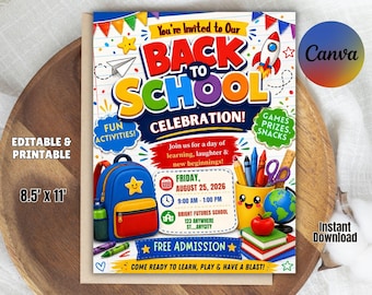 Back to School Giveaway Flyer Template, School Supply Giveaway Flyer, School Supplies Drive, Community Event Flyer, Editable Canva Template