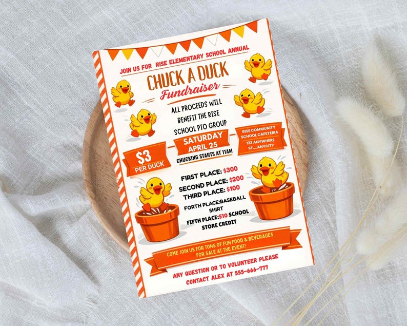 Chuck a Duck Fundraiser Flyer: Editable Canva Template, Duck Throwing ...