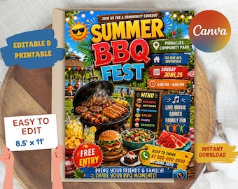 Backyard Cookout Flyer, BBQ Flyer, Summer Cookout Flyer, DIY Design Template, Food Flyer, Social Media Flyer, Party Flyer, Canva Editable