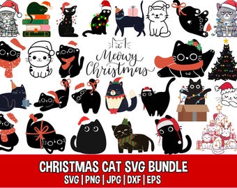Kerst kat svg bundel, schattige kerst katten png, kat gezicht svg, schattige kat svg gesneden bestanden, kerst svg ontwerpen, kerst kat sublimatie
