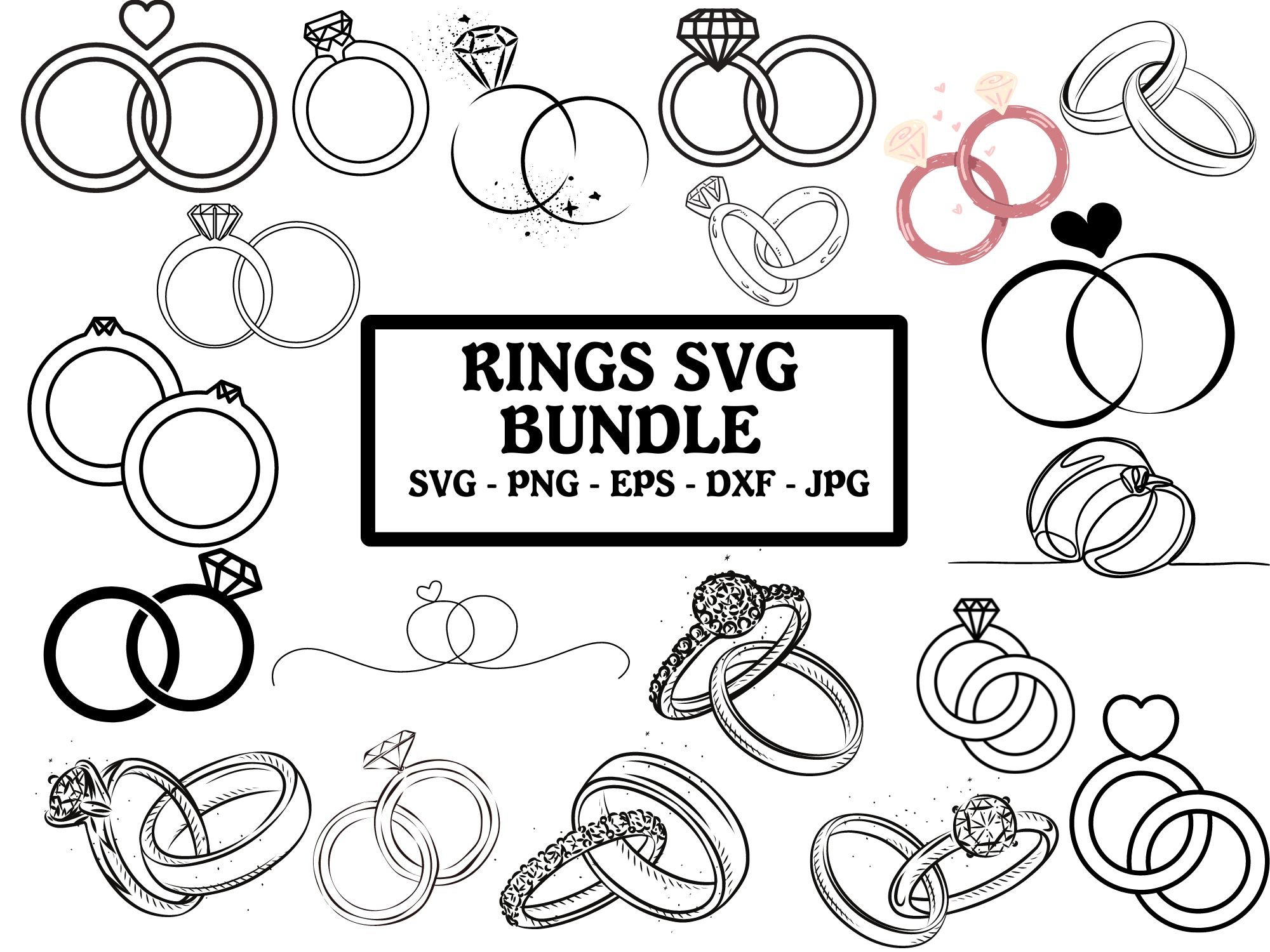 Wedding Rings SVG Bundle: Clipart, Cricut, Silhouette (digital Download) -  Etsy, image size:2000x1500