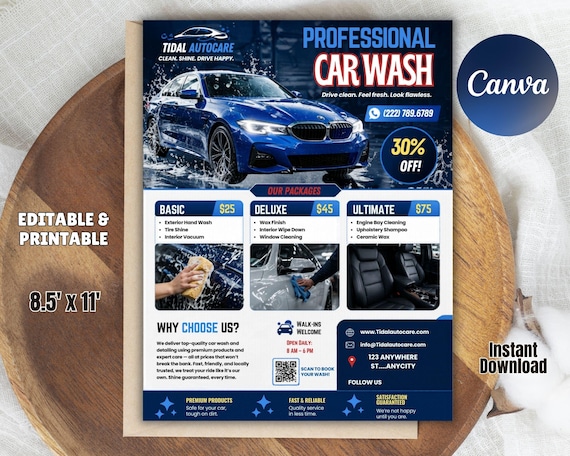 Editable Car Detailing Flyer Template | Auto Detailing Service Flyer | Mobile Car Wash Ad | Vehicle Cleaning Flyer | Editable Canva Template