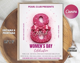 Editable Women's Day Party Flyer Template, Canva DIY (Digital Download)