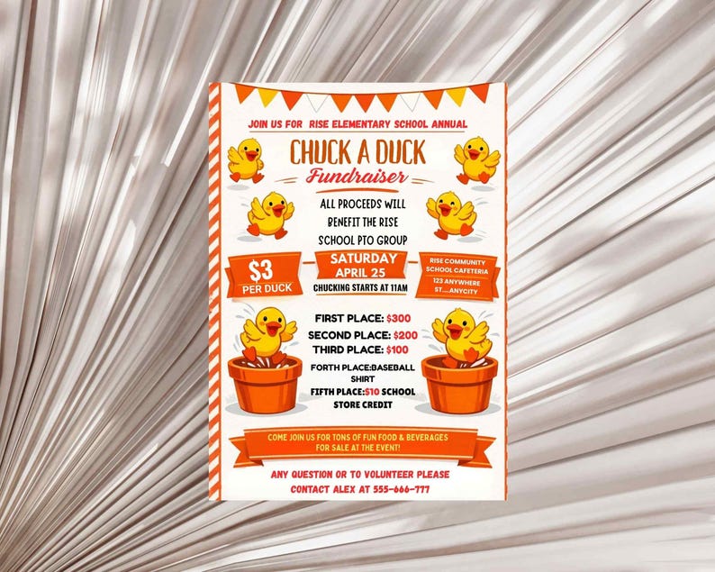 Chuck a Duck Fundraiser Flyer: Editable Canva Template, Duck Throwing ...