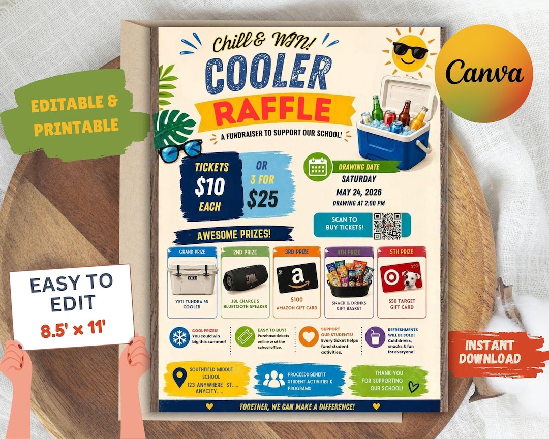 Editable Cooler Raffle Ticket Fundraiser Flyer (digital Template) - Etsy