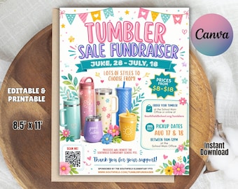Editable Tumbler Fundraiser Flyer: Coffee Cup Sales Invitation (CANVA Template Digital Download)