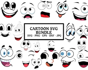 Cartoon Emotion Faces SVG Bundle, Kawaii Face SVG, Cute Funny Face SVG, Emoji face, cartoon face clipart, comics face, png, silhouette