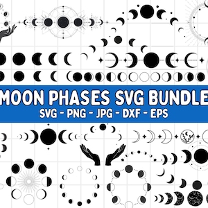 Moon Phase SVG Bundle: Lunar Crescent Clip Art (Digital Download)