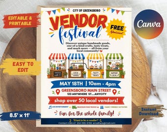 Community Vendor Event Flyer, Local Market Festival Poster, Editable Vendor Fair Template, Craft Fair Flyer, Farmers Market Flyer Printable