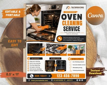 Professional Oven Cleaning Flyer Template | Canva | 8.5 x 11 inch | Clean Business | Deep Clean | Thanksgiving, Christmas, Holiday Promotion
