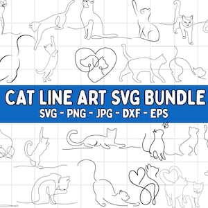 Minimalist Cat Line Art SVG Mega Bundle: Black & White Kitty Clip Art (Digital Download