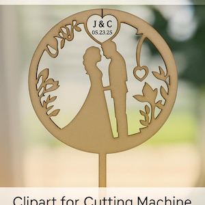 Digital Wedding Cake Topper SVG - Bride & Groom Silhouette with Heart and Date - Rustic Laser Cut File - pdf png jpg included