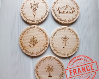 5 Sous-verres en pin personnalisés à partir de l’œuvre du Seigneur des anneaux de JRR Tolkien