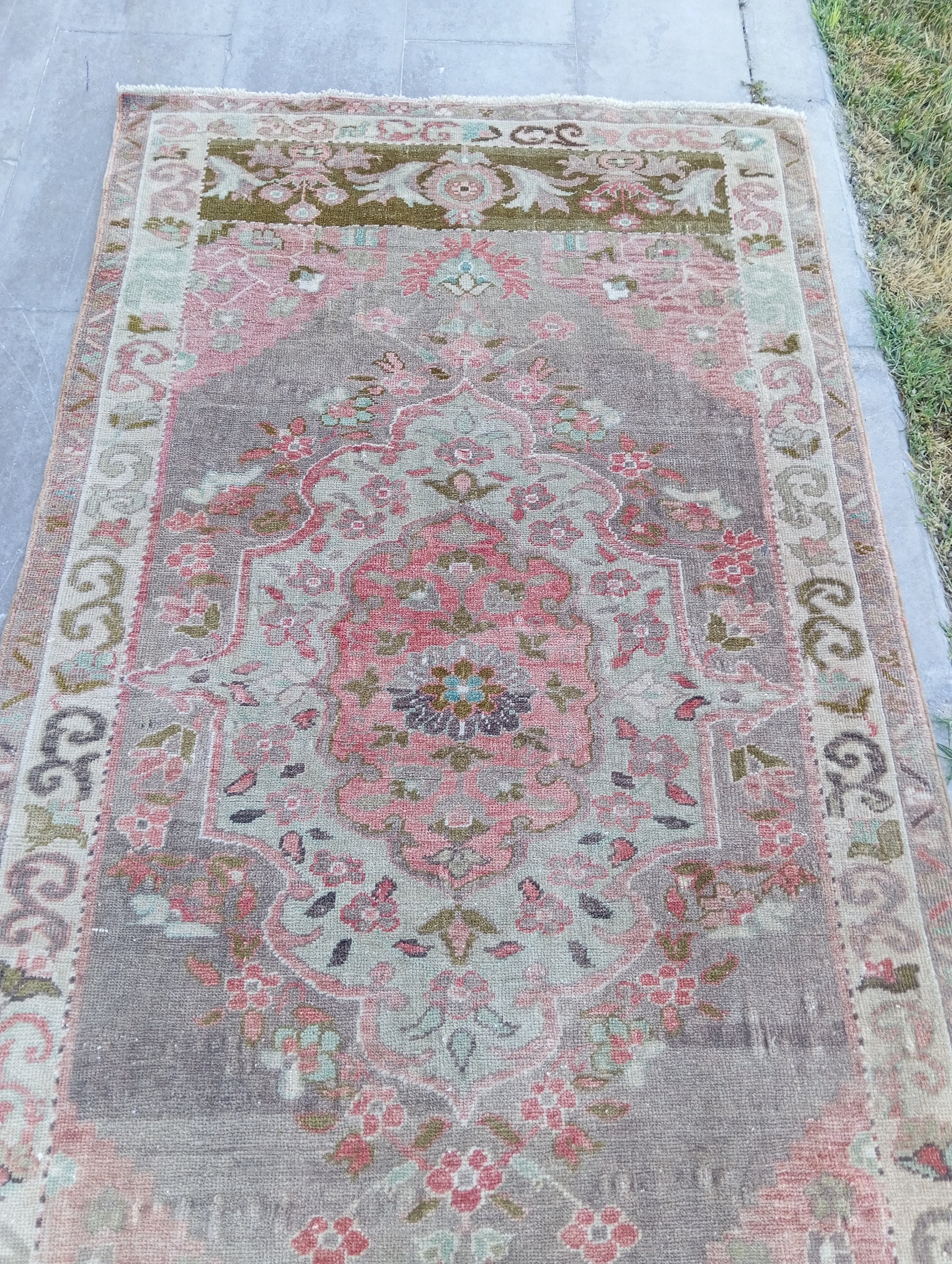 Handmade Oushak Turkish Rug: 4x6 Vintage Red Brown Area Rug