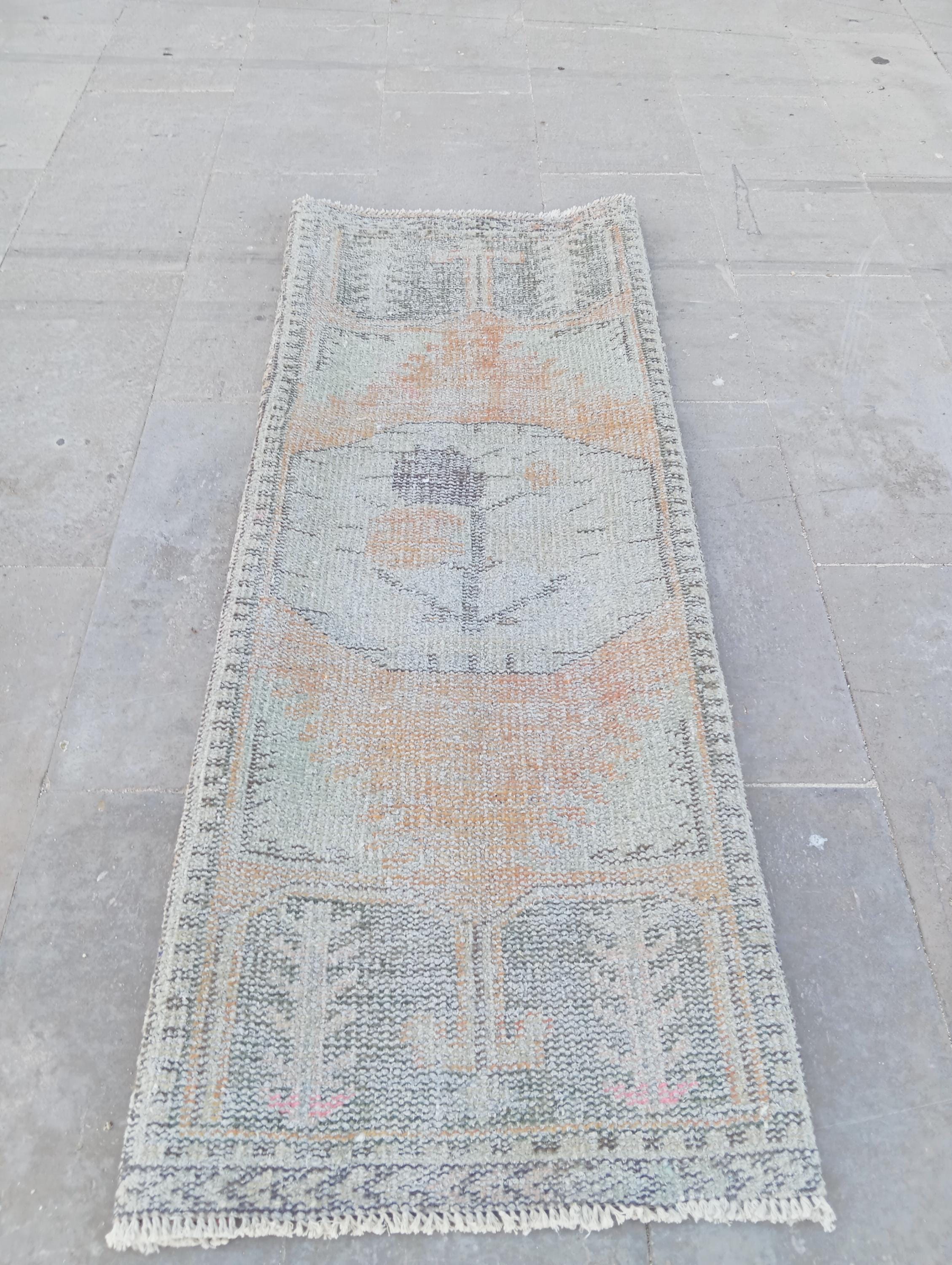 ヴィンテージ　トルコ製ランナーラグ トルコヴィンテージラグ 44.5×106 ランナーラグ 紫 グレイ くすみ