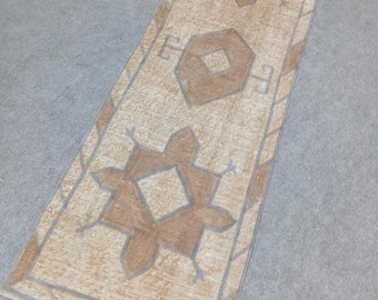 2x6 Runner Rug, Turkish Vintage Rug 2x6 Oushak Handmade Wool Rug Short Runner Rug For Kitchen Entryway Bedroom Bahtroom Runner, 1.11x6.2 ft