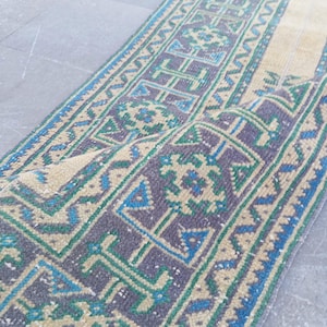 Vintage Turkish Runner Rug Patchwork Rug Oushak Wool Runner Rug: Handmade Turkish Stair Carpet (2.4x20 ft) Tax Free USA