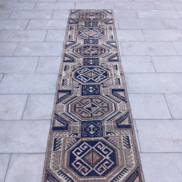 Anatolian Vintage Runner Rug: Turkish Wool Handmade Entryway Rug (2.2x8.3 ft)