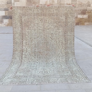 7x9 Distressed Turkish Rug: Handmade Vintage Area Rug