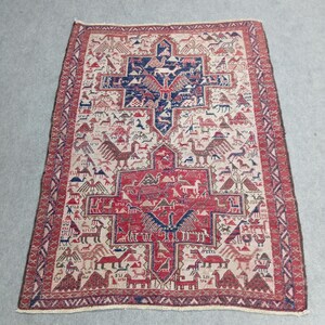 3x5 Handmade Blue Red  Vintage Rug, 3x5 Area Turkish Rug Oushak Neatrul Bathroom Rug, 3.7x4.7 FT Tax Free USA