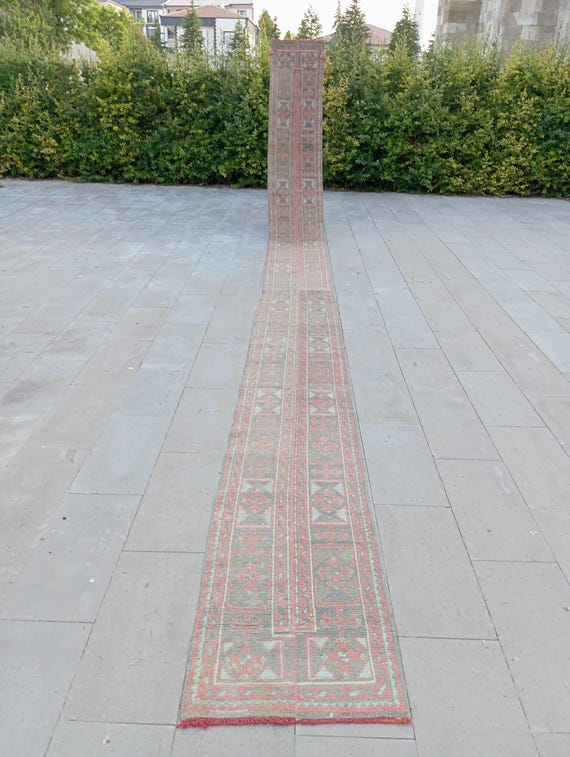 ヴィンテージトルコ製ランナーラグ：2x22インチの玄関廊下用ラグ