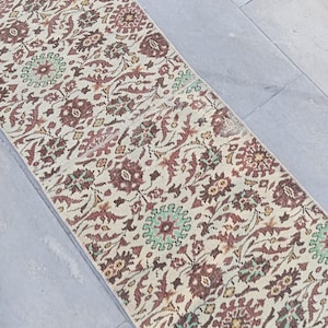 Vintage Turks vloerkleed: 1,11 x 20 ft beige gangtapijt, belastingvrij, VS