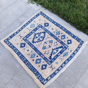 Square Rug Small, Vintage Rug 3x3, Bath Mat Rug 3x3, Turkish 3x3 Oushak ...