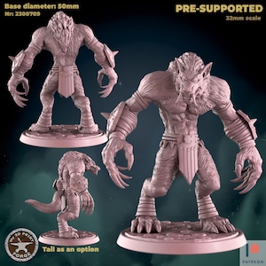 DnD werewolf miniature for Dnd world of warcraft minis Dungeons and Dragons mini 3d printed miniatures for Heroquest wow inspired minis