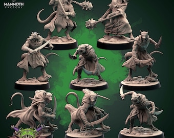 DnD Humanoid Rat miniatures bundle for DnD miniature thief mini for Dungeons and Dragons mini for Heroquest ttrpg tabletop wererat warband