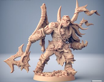 DnD Orc Barbarian miniature Orc warband leader mini for Dungeons and Dragons mini Artisan guild miniatures for Heroquest ttrpg pathfinder