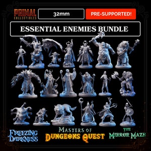 Puede incluir: Un conjunto de figuras en miniatura pre-soportadas de 32 mm para juegos de rol de mesa. El conjunto incluye una variedad de criaturas, incluidos goblins, orcos y un hombre lobo. Las miniaturas están diseñadas para su uso con los juegos Masters of Dungeons Quest y The Mirror Maze.