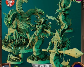 DnD Warcraft Naga miniatures Bundle Water set Dungeons and Dragons mini Hydra Heroquest Sculptooner World of warcraft inspired minis