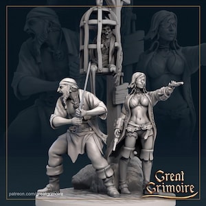DnD Pirate Captain Diorama miniature Bundle for Dungeon quest set Dungeons and Dragons mini pirate campaign mini set for Heroquest hero pack