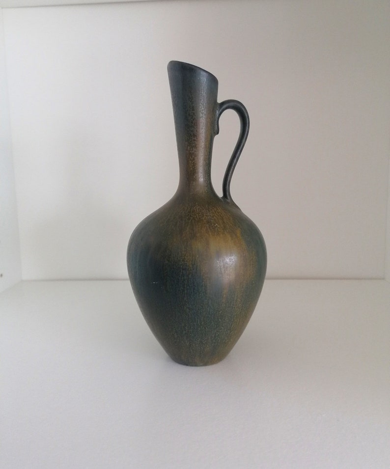 1950s Gunnar Nylund iridescent black brown glaze ceramic pitcher vase Sweden Free shipping included image 2