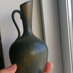 1950s Gunnar Nylund iridescent black brown glaze ceramic pitcher vase Sweden Free shipping included image 8