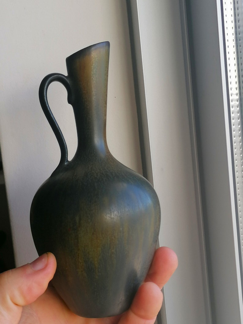 1950s Gunnar Nylund iridescent black brown glaze ceramic pitcher vase Sweden Free shipping included image 8