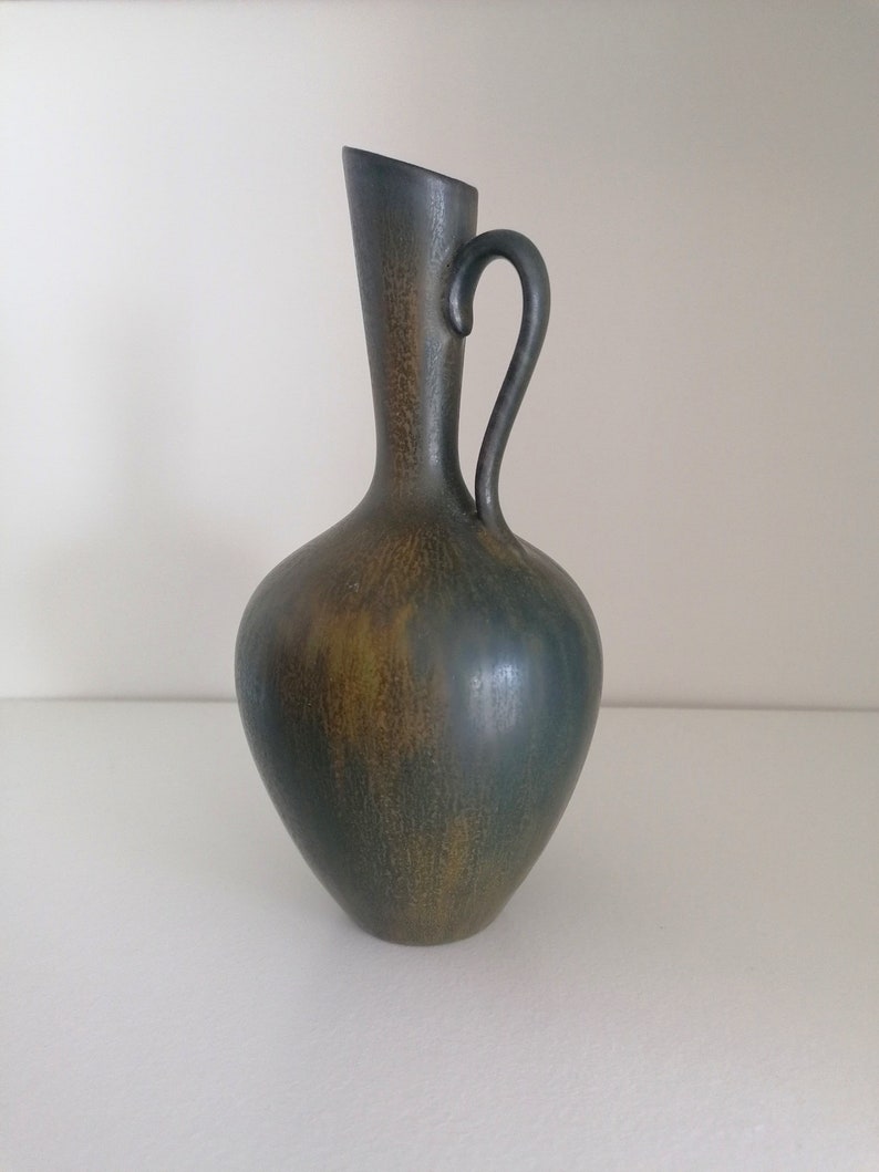 1950s Gunnar Nylund iridescent black brown glaze ceramic pitcher vase Sweden Free shipping included image 5