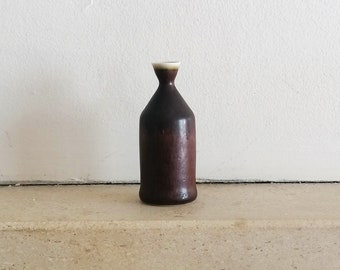 Unique Gunnar Nylund miniature dark brown matte feldspar glaze ceramic vase Sweden year ca 1950 - Free shipping included