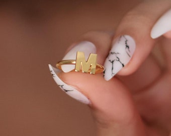 14k massief gouden initiaalring, gepersonaliseerde brief, gegraveerde zegel