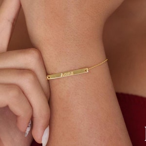 Gold Name Bracelet, 14K Personalized Name Bracelet, Custom Gold Bracelet With Name, Custom Engraved Jewelry Gift, Dainty Gold Bracelet Women