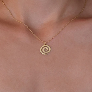 14K Gold Spiral Necklace, Spiral Charm Pendant, Round Swirl Necklace, Yoga Necklace Gift, Geometric Pendant, Modern Twist Charm Necklace