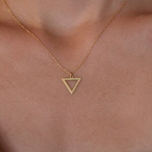 14k Solid Gold Triangle Necklace, Geometric Necklace, Dainty Gold Necklace, Triangle Necklace, Triangle Charm Necklace, Women Necklace Gifts