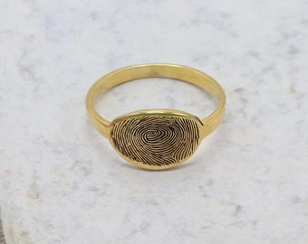 Bague empreinte digitale personnalisée, bague empreinte digitale réelle en or massif 14 carats, bijoux empreinte digitale personnalisés, bague gravée en or, bague empreinte digitale ovale