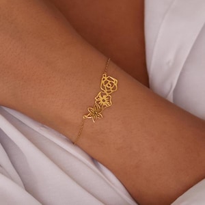 14K Goldblumen Armband, zierlicher Blumenschmuck für Frauen, handgemachtes minimalistisches Armband, Jubiläumsgeschenk, zartes Goldarmband