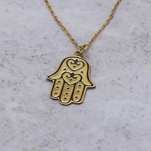Gold Hamsa Necklace, 14K Gold Protection Pendant, Evil Eye Jewelry, Dainty Hand Of Fatima Pendant, Good Luck Charm, Hand Of The Goddess